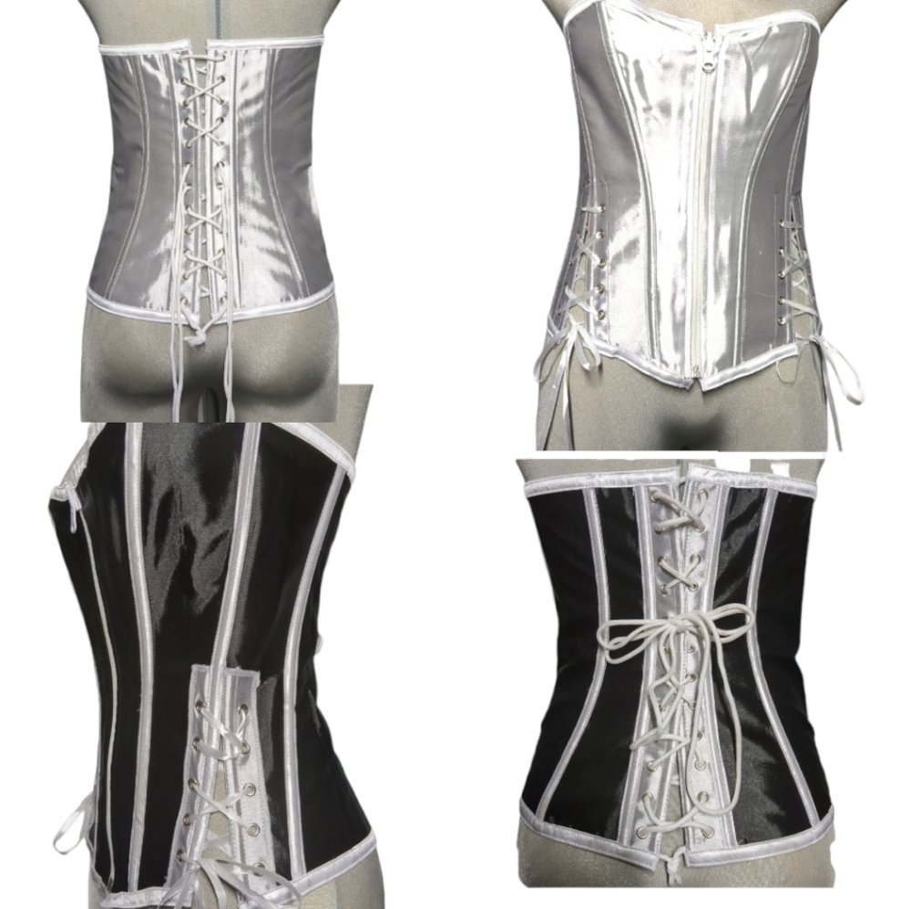 NEW- 2 In 1  Black and White Satin Reverse Corset  Size M